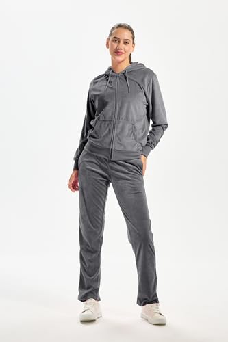 Image of TanBridge 2 Piece Outfits Women's Velour Sweatsuits Long Sleeve Zip Up Hoodie Sweatpants Tracksuits for Women