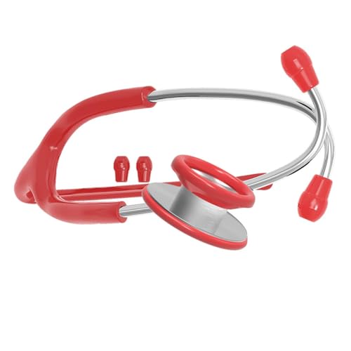 Professional Dual Head Stethoscope, Medical Grade with Spare Ear Tips, Adult Size (Red)