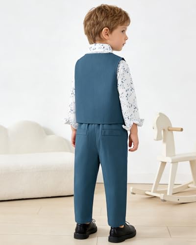 Image of ZOEREA Toddler Boy Suit Formal Wedding Outfits Gentleman Clothes Long Sleeve Shirt + Suspender Pants + Bowtie