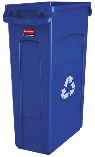 Rubbermaid Commercial Products Slim Jim Recyclingbehälter 87L Blau – Rechteckiger Kunststoffbehälter mit Belüftungskanälen, robustes Design für Abfalltrennung in Küche, Büro und Schule – FG354007BLUE