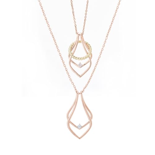 Hobbspring Collier Porte-Bagues en Or Rose Collier de Mariage Pendentif à Breloque de Fiançailles Collier Vintage en Forme de Larme en Acier Titane avec Boîte Cadeau pour Femme Femme Anniversaire