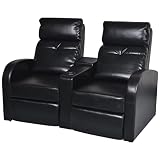 Todiikf 2-Seater Recliner Sofa with Cup Holders, Modern Black Artificial Leather Home Theater Seating, Manual Reclining Loveseat with Adjustable Footrest for Living Room and Media Room