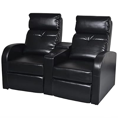 Todiikf 2-Seater Recliner Sofa with Cup Holders, Modern Black Artificial Leather Home Theater Seating, Manual Reclining Loveseat with Adjustable Footrest for Living Room and Media Room