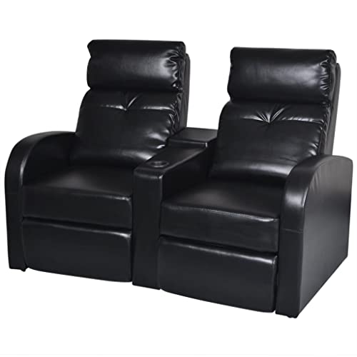 THOYTOUI Modern Decorative Chairs,Living Room Side Chairs,Comfortable armchairs,for Kitchen,Dining Room,Bedroom,2-Seater Home Theater Recliner Sofa Black Faux Leather