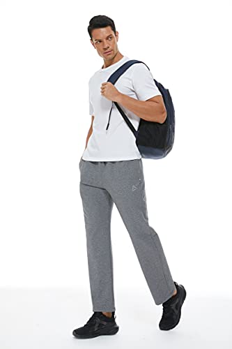 Silkworld Men's Casual Cotton Sweatpants Pajama Drawstring Lounge Joggers Yoga Pants With Zipper Pockets,Dark Gray,Large #TOP5