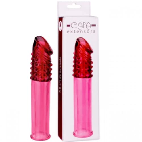 Capa Peniana Extensora Em Silicone Vermelho Com Cerdas