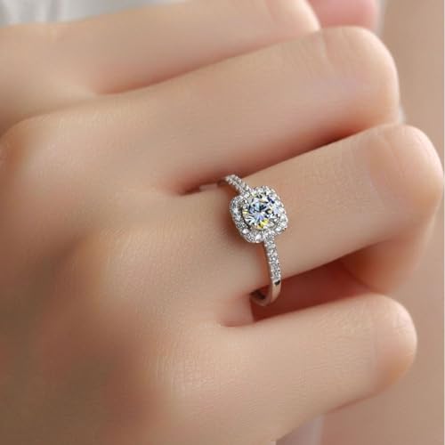 LUSHE Moissanite Engagement Ring 1-2CT D Color VVS1 Clarity 925 Sterling Silver with 18K White Gold Plated Solitaire Moissanite Wedding Promise Rings for Women3