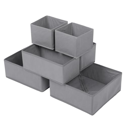 Juego de 6 cajas organizadoras grises - para organizador cajones - tela duradera y lavable - con soporte en la base - para organizador armario - como drawer organizer