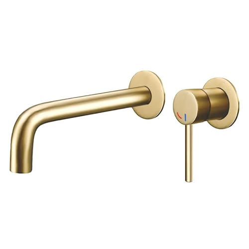 VALAZ Wasserhahn Bad Unterputz Gold Gebürstet PVD-Schutz | Einhebelmischer Waschbecken, Kaltwasseröffnung, Warm und Kaltwassermischer, Wassersparer | Schnelle Installation | Brass, Selva-serie