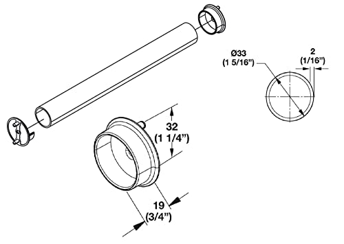 TAG Hardware 1 5/16 Inch Diameter Round Wardrobe Tube Closet Rod with End Supports (MATTE ALUMINUM, 29 3/4