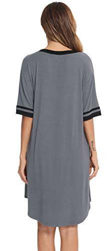 Vlazom Women's Sleep Shirt Nightgown Short Sleeve V Neck Night Shirts Sleepwear Dark Grey Size Xx-Large #TOP2