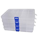 MOSAIN 4 Pack of Clear Plastic Jewelry Beads Earring Organizer Craft Findings Container with Adjustable Dividers (15 Grids)