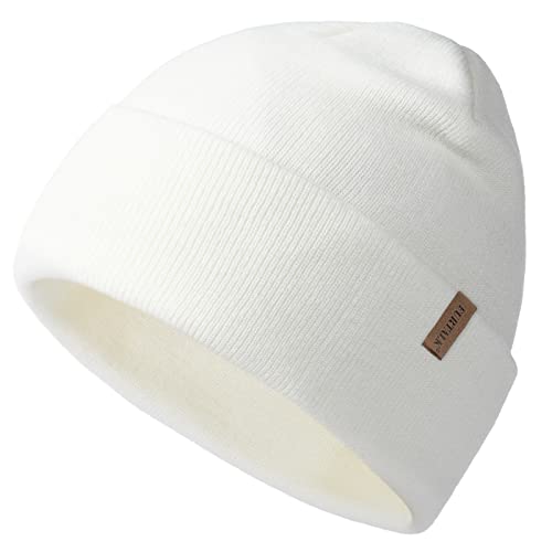 FURTALK Bonnet tricoté doux et chaud unisexe pour homme et femme, Blanc., taille unique Cover