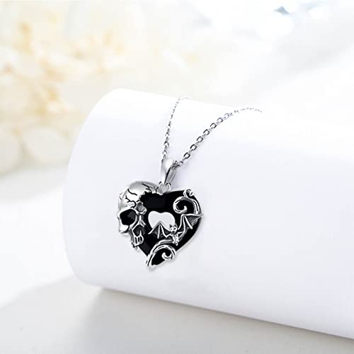 Image of S925 Sterling Silver Skull Pendant Necklace Heart Crystal Birthstone Skull Necklace Gothic Jewlery Gifts