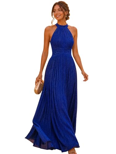 Image of Ever-Pretty Women's Elegant Halter Formal Dresses Evening Gowns Pleated Glitter Floor Length Wedding Guest Dress 41961