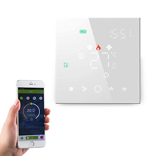 Qiumi Termostato Inteligente WiFi Aire Acondicionado Controlador de Temperatura con Pantalla LCD de 2 Tubos,Funciona con Alexa Google Home,La luz de Matriz LED Protege Sus Ojos, 95~240V AC