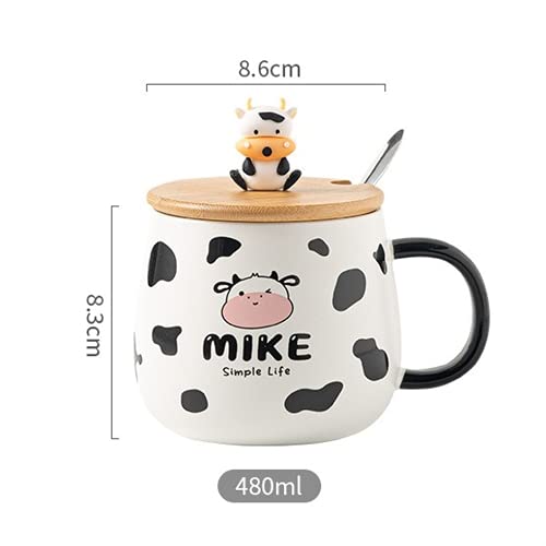 Arawat Divertida taza de café grande con tapa de cerámica, taza de té con cuchara y platillo, 480 ml, taza de café, taza… - Imagen 4