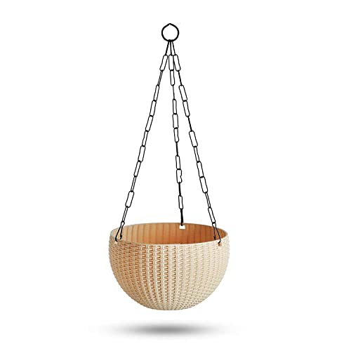CosaCentrum Plastic Hanging Euro Basket Small Planters Flowers Pot Indoor Outdoor Hanging Flower Plant Pot with Hanging with Chain for Home & Garden (Pack of 5) 8inch