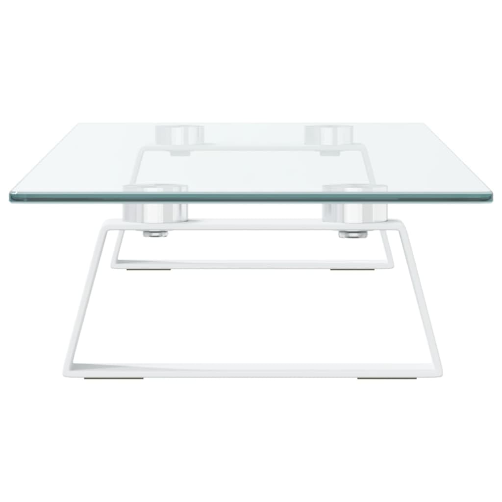 Supporto per monitor bianco, 60 x 20 x 8 cm, in vetro temperato e metallo, rialzo ergonomico per la scrivania, supporto per monitor con vano portaoggetti, spessore vetro 5 mm