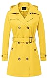 CREATMO US Belted Trench Coat Women with Hood Waterproof Classic Yellow 3XL