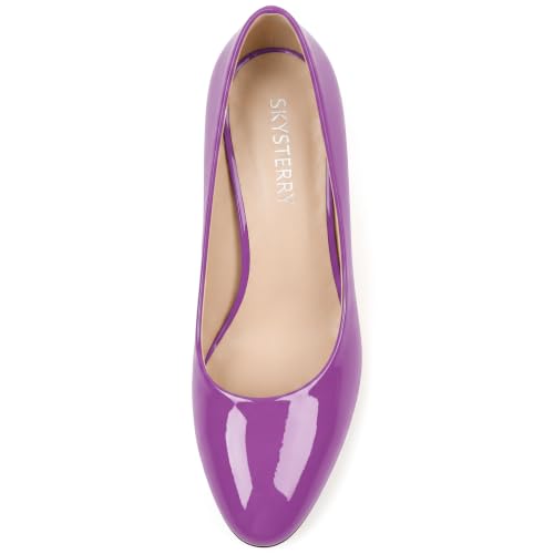 Image of SKYSTERRY Women's Low Heel Dress Pumps Shoes 2 Inch | Low Chunky Block Heel Pumps, Closed Round Toe Heels, Patent Leather Office Work Wedding Pumps Shoes
