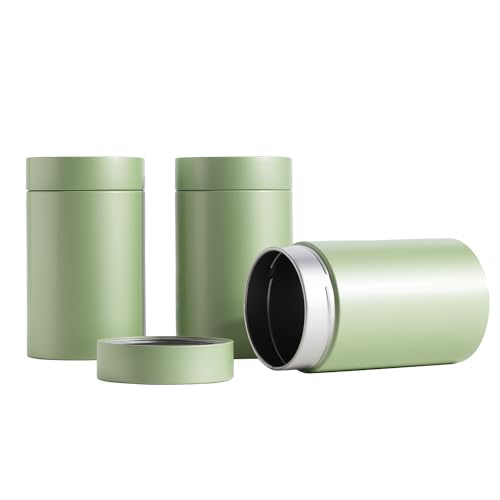 Tianhui 3 Packs Tea Tin Canister for Loose Tea Metal Tea Canister 9 oz 15 oz Round Tin Can for Coffee Beans Tea Container for Kitchen Storage Sugar Matcha Spice Powder (Mint Green L_2.95x4.92)