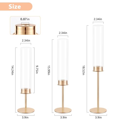 Gold Candle Holders Set of 3 for Glass Taper Candle Holders,Hurricane Candlestick Holder for Home Decor, Wedding, Dinning, Party Decorative, Anniversary (3,Gold) - Image 4