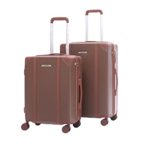 Image of Assembly Vintage Trolley Bag Set of 2 20, 24 Inch (55 & 65 cm) Hard Shell Polycarbonate Luggage Set Retro Classic Design with TSA Lock 8 Spinner Wheels Brown