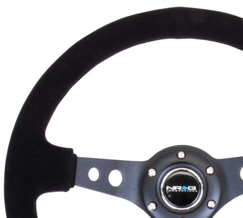 Image of NRG Innovations NRG-RST-006-S Reinforced Steering Wheel 350mm Sport Steering Wheel (3 inch Deep), Black Spoke Suede Black Stitch