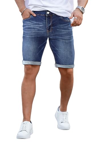 GINGTTO Short Homme Slim Jean Stretch Denim Skinny Court Pantalon Extensible Shorts Ete avec Poche Bleu 32