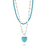 Pearl Turquoise Jewelry 2 Strands Necklace, White Freshwater Cultured Baroque Pearl Turquoise Beaded