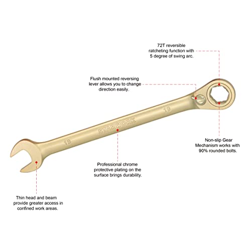 STARWORK 6-Point Metric 15° Offset GPlating™ Reversible Non-Slip Long Pattern Ratcheting Combination Wrench 19mm - Image 2