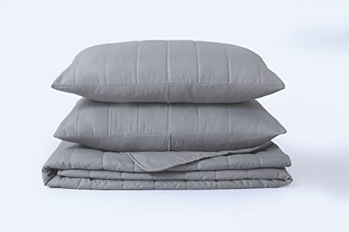 Quilted Bedspreads King Size Tram Lines Pattern - 3Pcs Grey Quilted Throw Set 240x260cm Soft Microfiber Lightweight Coverlet with 2 Pillowcases 50x75cm for All-Season (Grey, King)