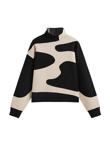 CIDER Stand Collar Zebra Stripe Long Sleeve Sweater: Black, S