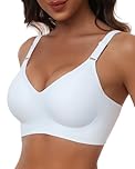 HORISUN Wireless Push Up Full Coverage Bra for Women Seamless Bras with Soft Support Comfort T Shirt Bralette (White,L)