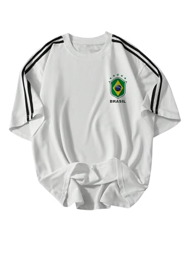 GORGLITTER Men's Brazil Soccer Jersey Shirt Tops Crew Neck Short Sleeve Graphic Letter Print Summer Tees Shirt Tops
