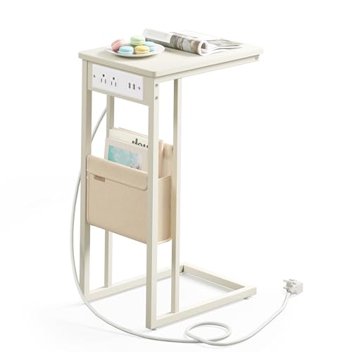 VASAGLE C-Shaped Side Table, End Table with Charging Station, 2 USB Ports and Outlets, C Table for...