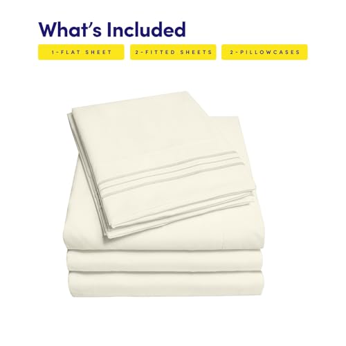 Image of 1500 Supreme Collection Extra Soft Split King Sheets Set, Ivory - Luxury Bed Sheets Set with Deep Pocket Wrinkle Free Bedding, Over 40 Colors, Split King Size, Ivory