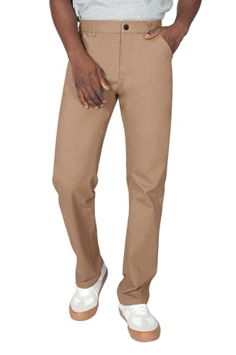 Plaid&Plain Men's Khaki Pants Stretchy Straight Fit with Side Pocket and Elastic Waistband