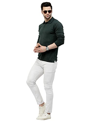 Image of Kalt Mens Basic Solid Full Sleeves Polo Cotton Blend Knitted Regular Fit Polo-Neck T-Shirts with Collar Stylish
