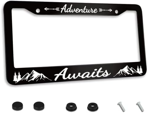 Adventure Awaits License Plate Frame Metal Car Accessories Personalized License Plate Cover Fits Standard U.S. Vehicles Size: 12.2 x 6 Inches for Men Women Gift