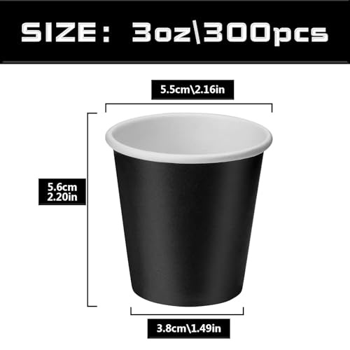 300 Pack 3oz Black Paper Cups, Mouthwash Cups, Disposable Bathroom Cups, Disposable Cups 3oz Ideal for Bathroom, Halloween, Birthday Party, Picnic and BBQ