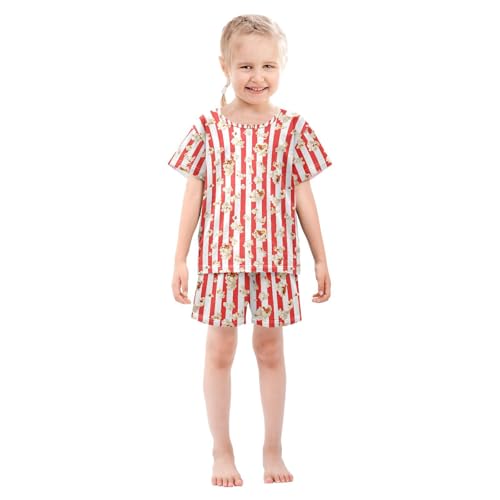 ALAZA Popcorn Cartoon Striped Pajamas Short Sleeve 2 Piece Sleepwear Top and Bottom Pajama Set Unisex3