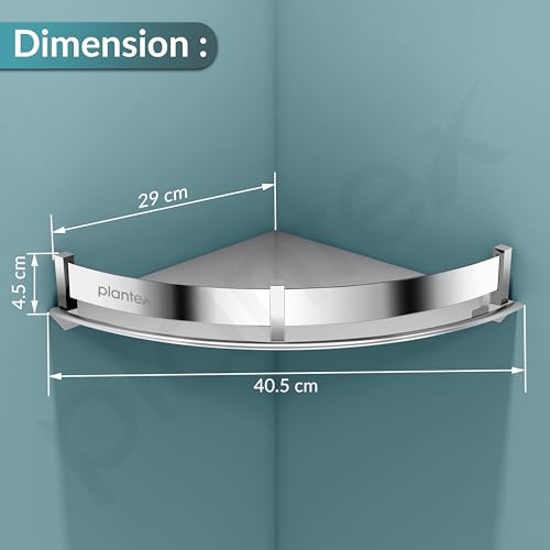 Image of Plantex Corner Shelf for Bathroom Wall /Stainless Steel Bathroom Shelf /Side Corner Shelf /Bathroom Storage Organizer (12x12 inches, Chrome)