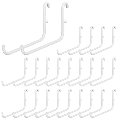 HOFURME 24 Pcs 3.7 x 2.4 Inches Pegboard Hooks, Compatible with Skadis Peg Board, Long L Shape Peg Board Hooks for Hanging, Pegboard Accessories, for Home Office Storage Tool(White)
