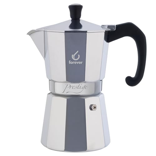 Caffettiera Moka Alluminio, Miss Moka Prestige, Caffettiera Moka per Casa, Caffettiera Portatile per Viaggio, Tazze di Caffè, inclusa Guarnizione in Silicone (6 tazze)