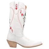 Dingo Womens Queen A Hearts Embroidered Round Toe Pull On Casual Boots Mid Calf Mid Heel 2-3' - White - Size 9.5 M