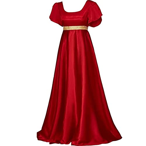 Weixu Regency Dresses for Women Red Empire Waist Puff Sleeve Medieval Evening Dress Victorian Fancy Tea Gown Halloween Costume 3XL