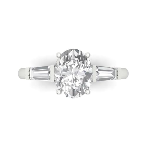Clara Pucci 2.5 CT Oval Cut Moissanite Ring for Women in 14K White Gold, 3 Stone Proposal Wedding Anniversary Designer Bridal Ring, Womens Solid Gold Ring
