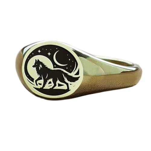 Bague loup et lune ronde en argent hypoallergénique pour peaux sensibles